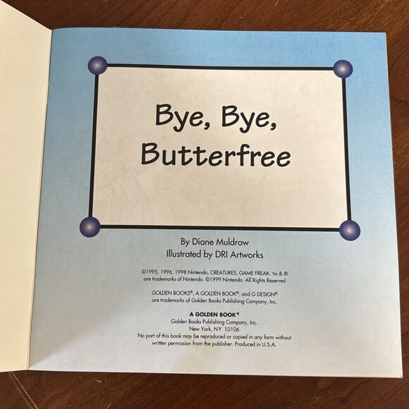 Pokemon - Bye Bye Butterfree - #1 (Golden Book) 1999 Diane Muldrow Softcover - Picture 5 of 8